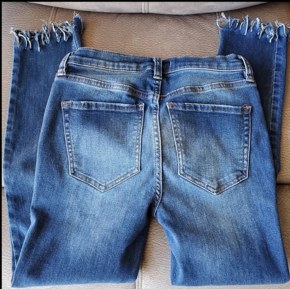 Free People Great Heights Frayed Skinny Jeans Blue Med Wash Stretch Denim Sz 25 - Picture 3 of 8